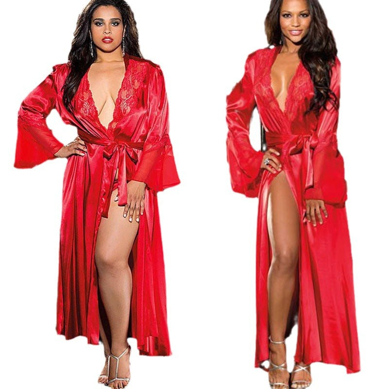 Womens Lace See Through Lingerie Mesh Robe Set