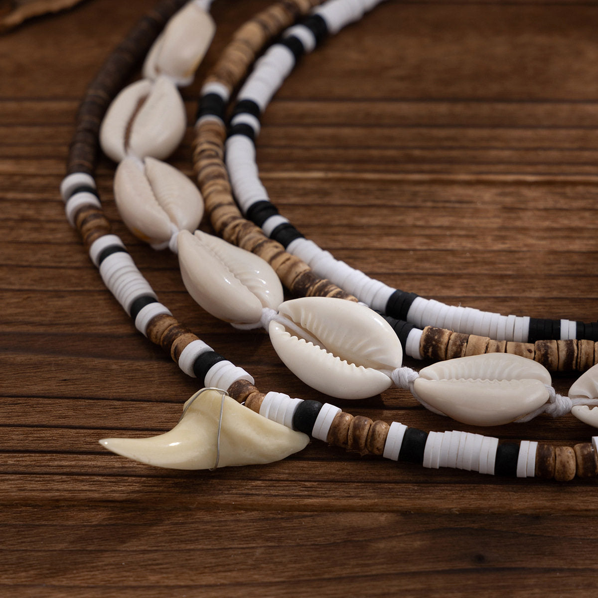Men's Shell and Shark Tooth Multi-Layer Necklace