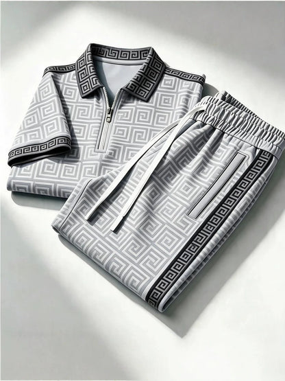 Men's Zip-Up Polo Shirt and Pants Set