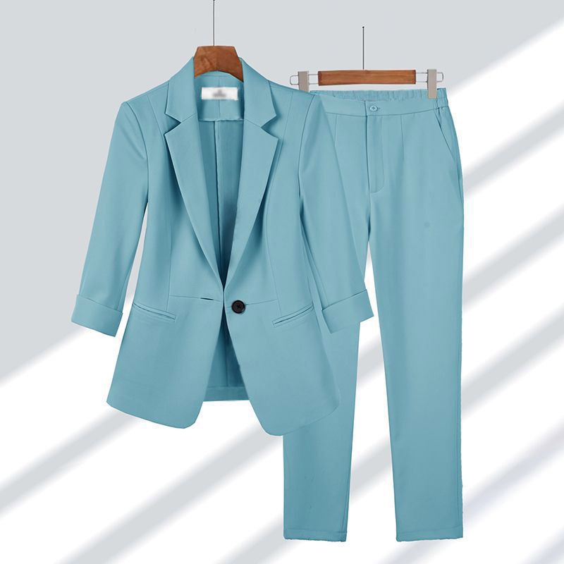 Simple Solid Color Large Size Suit Elegant Slim Fit Two-Piece