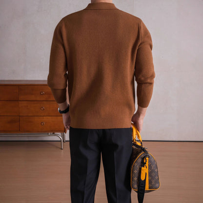 Men's Zippered Sheep Wool Blend Thickened Knit Sweater with Anti-Pilling Feature