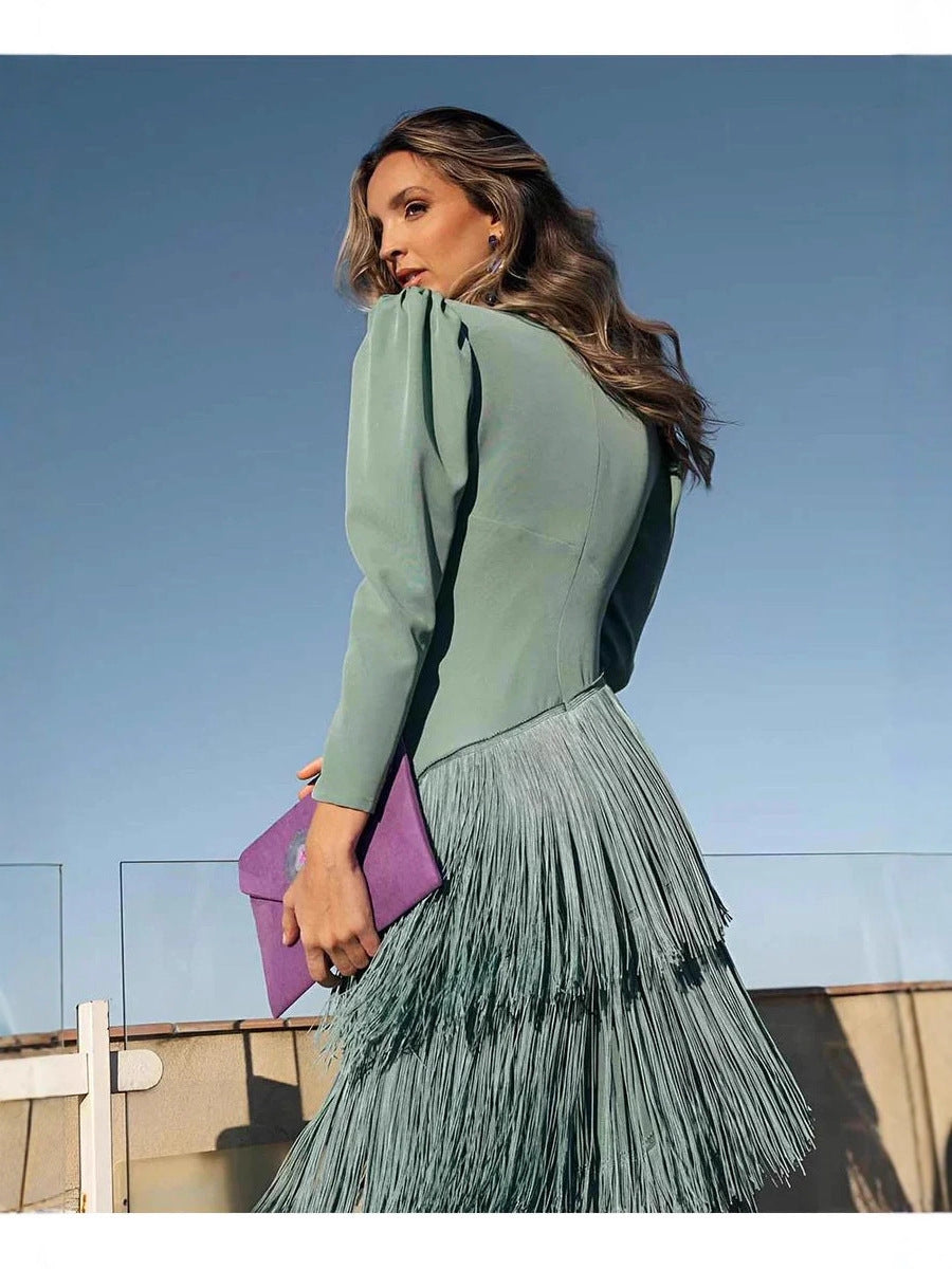 Deep V Tassel Slim Fit Dress