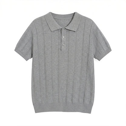 Classic Striped Knit Polo Shirt