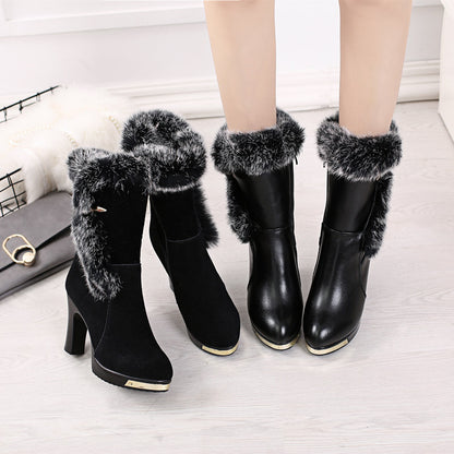Genuine leather women's high-heeled cowhide boots