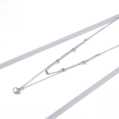 S925 Sterling Silver Heart Necklace Double Layer Layered Clavicle Chain