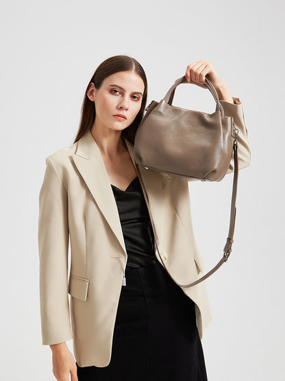 Womens Pleated Cowhide Crossbody Tote Bag