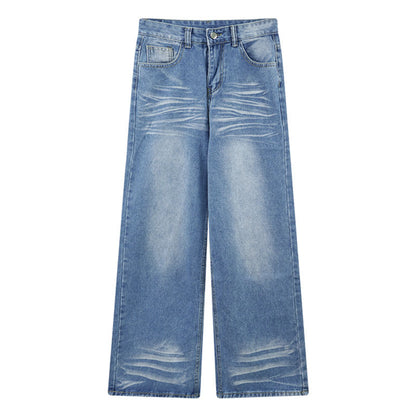 Womens High Waisted Wide Leg Denim Trousers