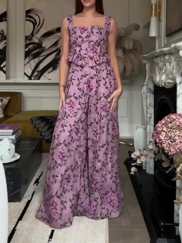 Set met bretels en wijde broek met bloemenprint