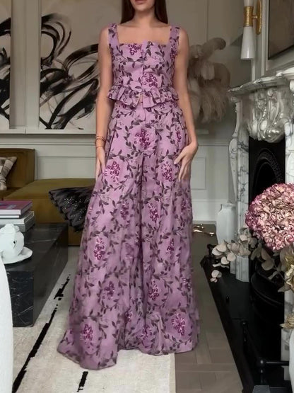 Set met bretels en wijde broek met bloemenprint