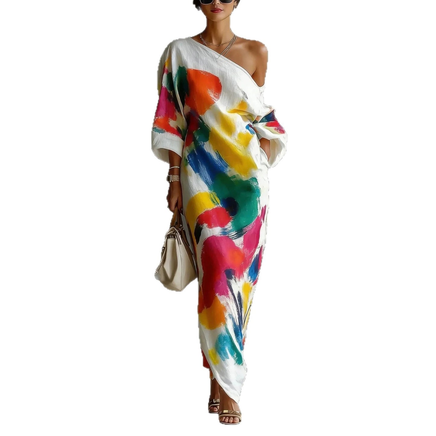 French Style Printed Dress and Pants Set