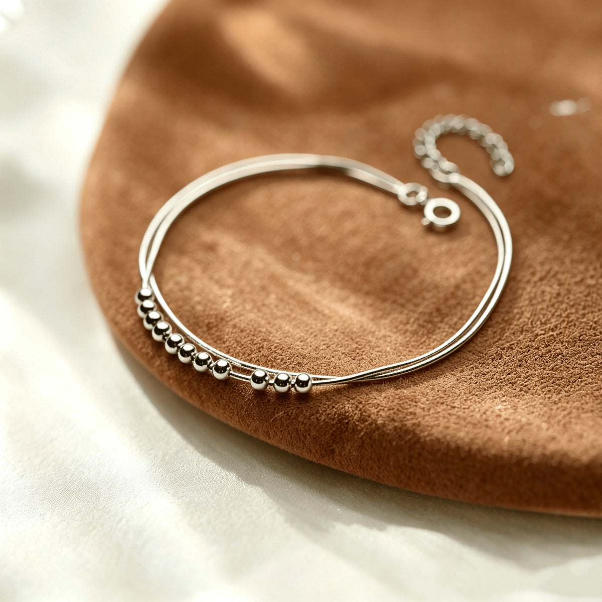 Double Layer Snake Bone Chain Silver Bead Bracelet