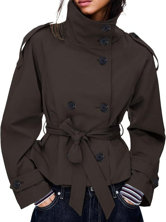 Dubbelknoops korte trenchcoat voor dames