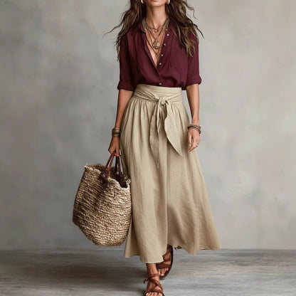 Women's Color-Block Skirt and Shirt Set