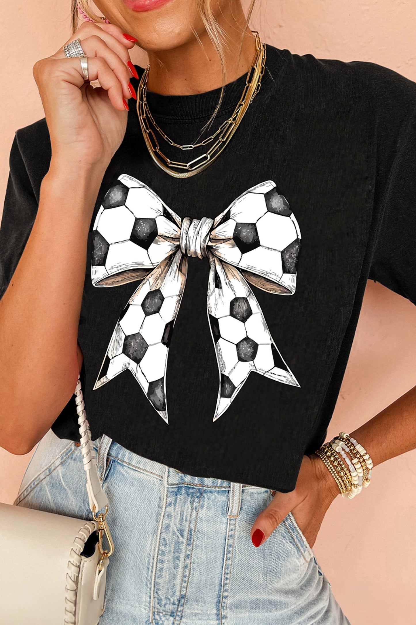 Zwart T-shirt met voetbalstrik-print