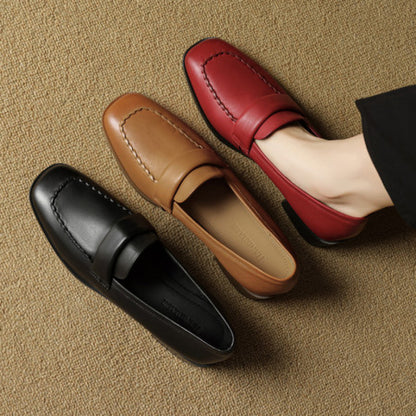 Genuine Leather Medium Heel Loafers for Women