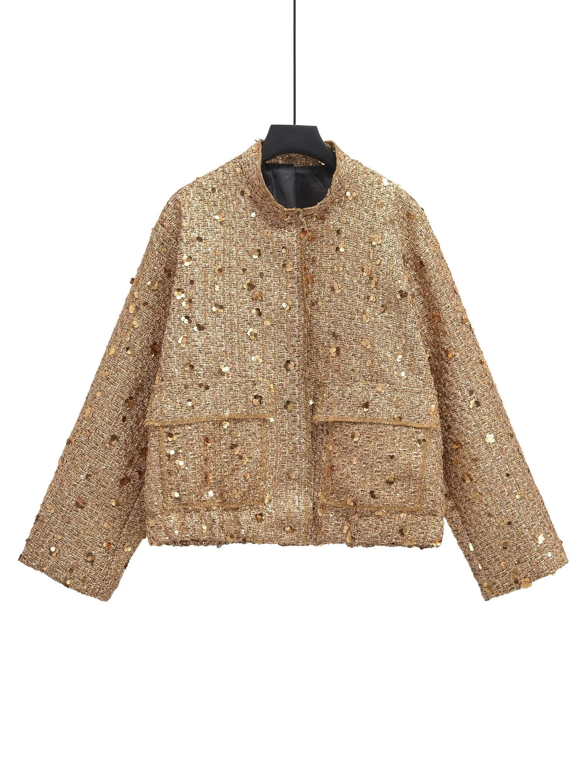 Women's Beaded Round Neck Long Sleeve Loose Polyester Jacket