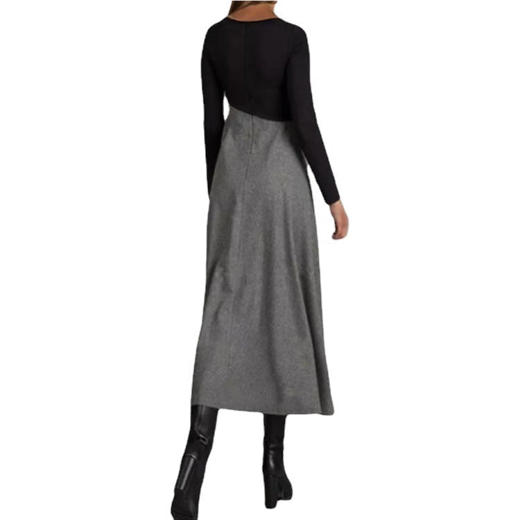 Womens Long Sleeve V-Neck Woolen Dress