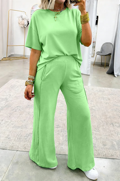 Effen oversized T-shirt met zakken en  casual broek 2-delige set