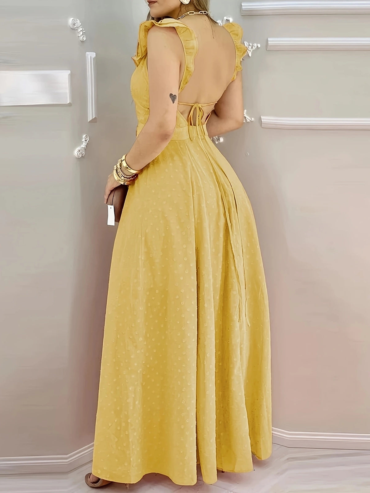V-Neck High Waist Oversized Hem Dress
