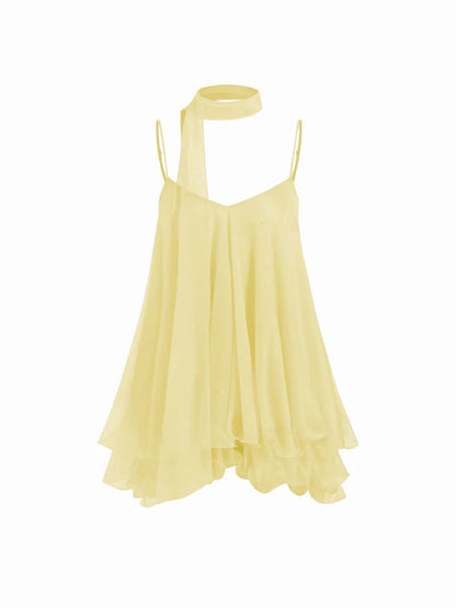 Shimmering Chiffon OffShoulder Dress with Ruffle Hem