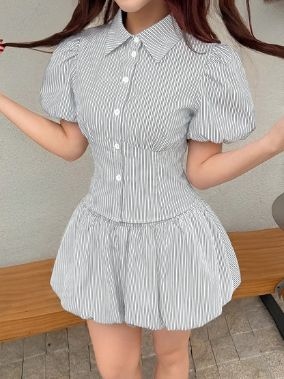 Women's Polo Collar Shirt and Skirt Set
