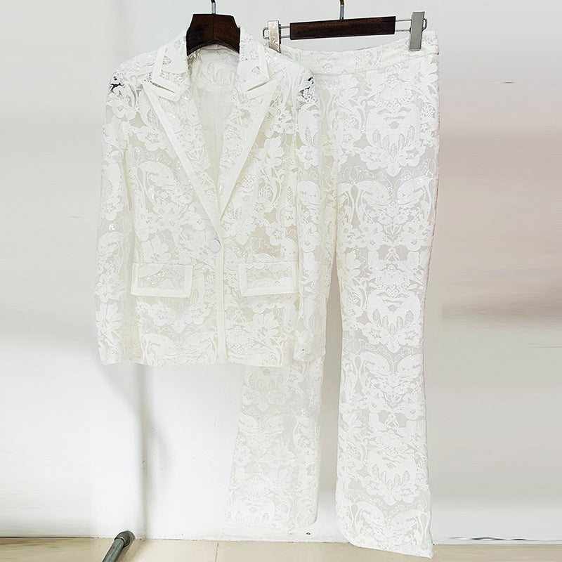 Embroidered Sequin Mesh Blazer and Pants