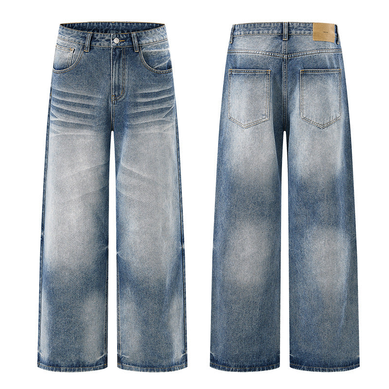 Mens Washed Loose Straight Leg Jeans