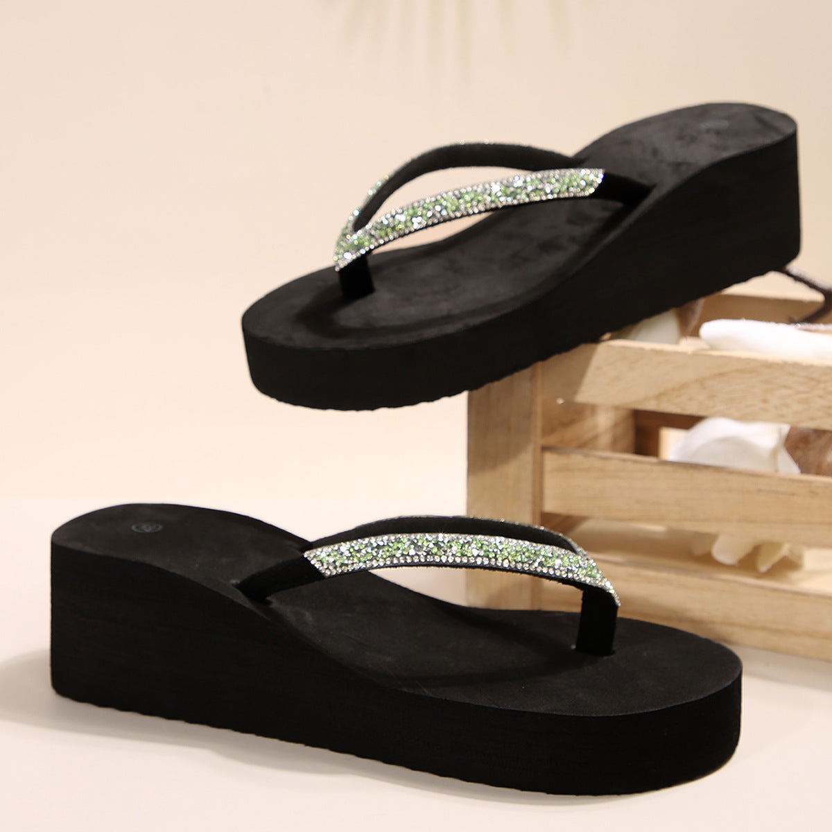 Womens Rhinestone Platform Thong Sandals