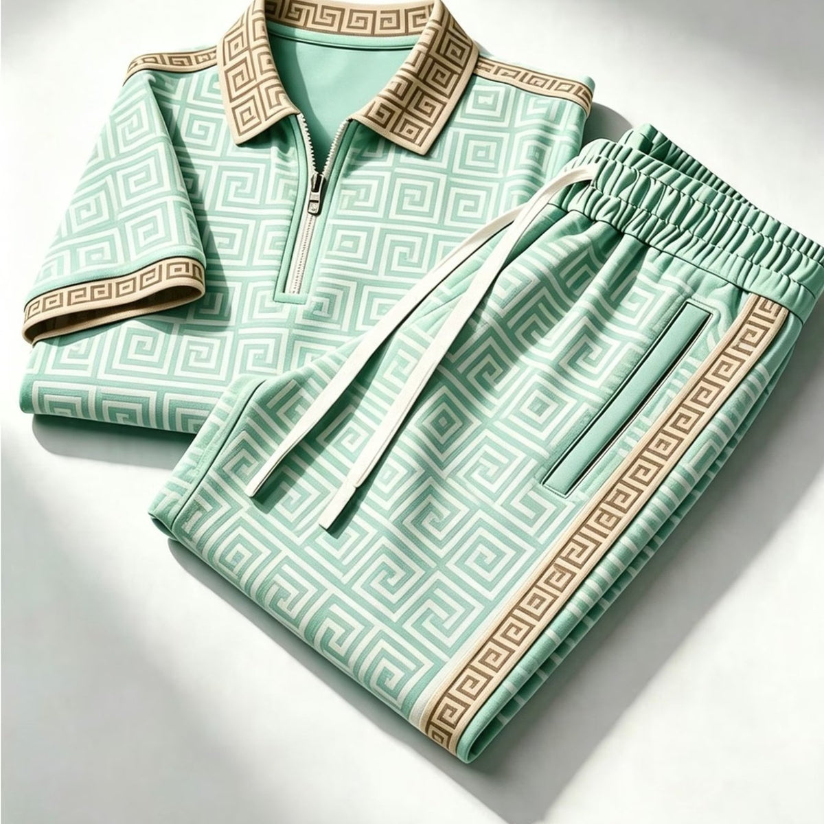 Men's Zip-Up Polo Shirt and Pants Set