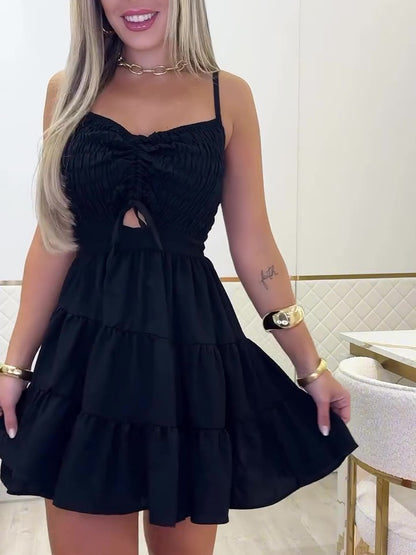 Mini-jurk met strikbandjes en ruches