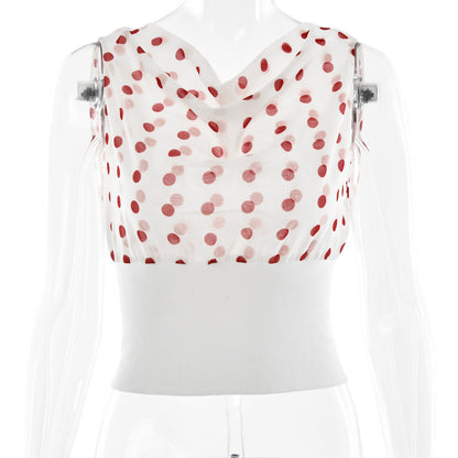 Polka Dots Schuine Schouder Top Met Vetersluiting Of Als Set Met Broek