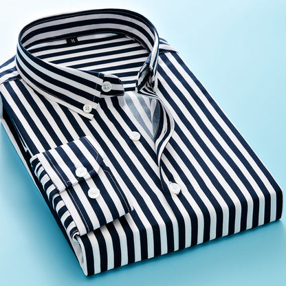 Men's Striped Long-Sleeve Shirt Trendy Versatile Top