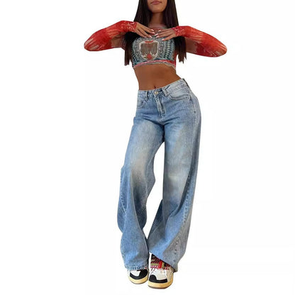 Damesjeans met hoge taille en rechte pijpen