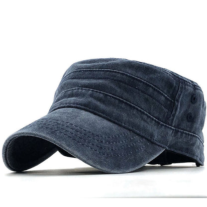 Men's Washed Pure Cotton Solid Color Flat-Top Military Cap