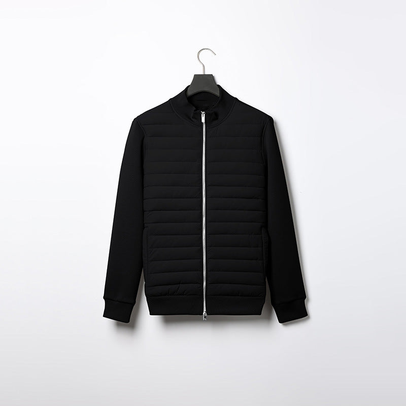Men Lightweight Down Cotton Jacket Stand Collar Knitted Patchwork