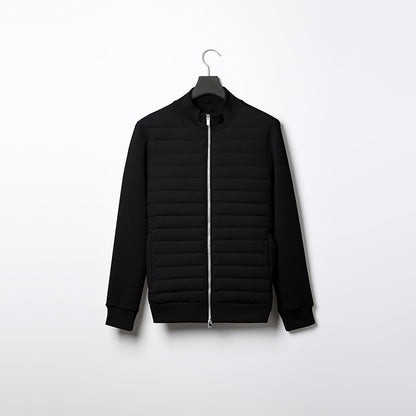 Men Lightweight Down Cotton Jacket Stand Collar Knitted Patchwork