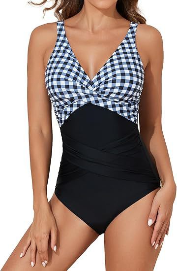 One-piece swimming suit with a high-waisted tight fit for women