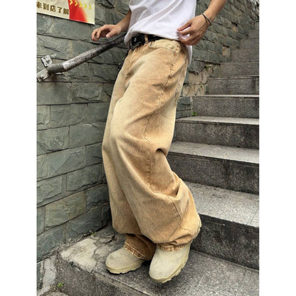 Washed Straight-Length Denim Pants