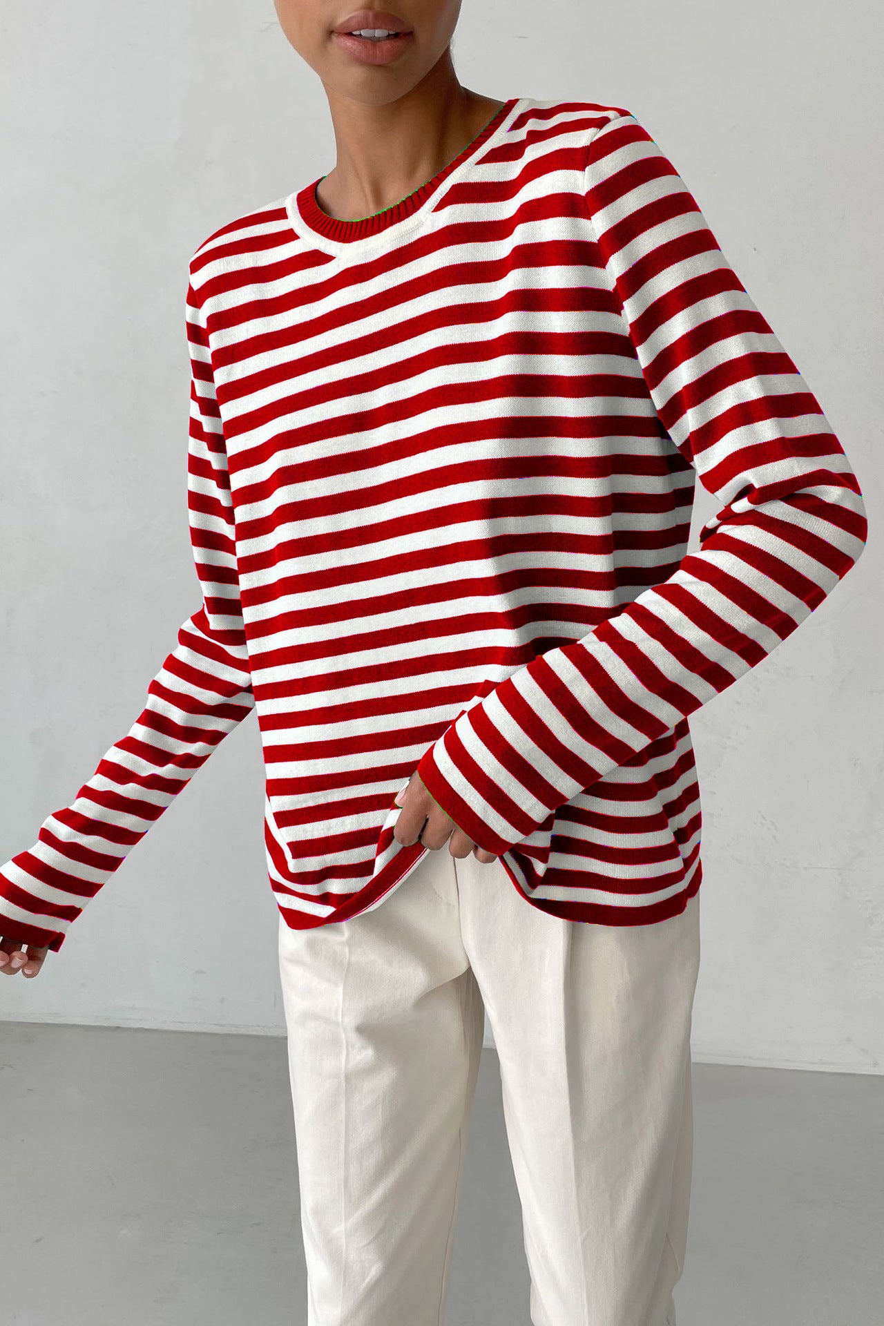 Striped Knitted Sweater Women Pullover Casual Long Sleeve