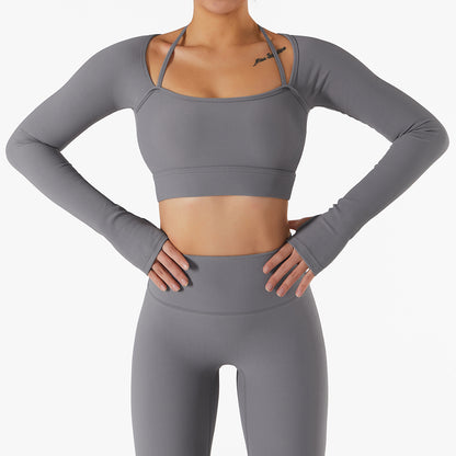 Womens Halterneck Long Sleeve Yoga Suit Tight Fitness Wear