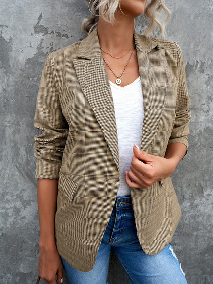 Geruite dames blazer met klepzakken