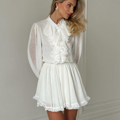 French Elegant Ruffle A-Line Dress