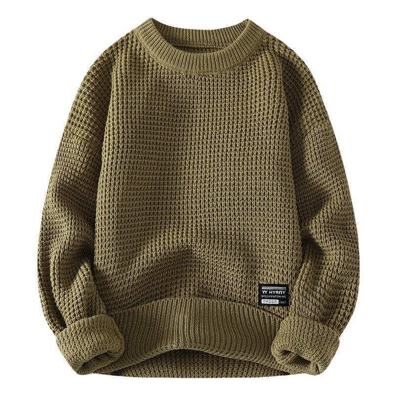 Men's Vintage Chunky Knit Pullover Round Neck Sweater