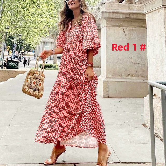 Geometric Collage Puff Sleeve Dress