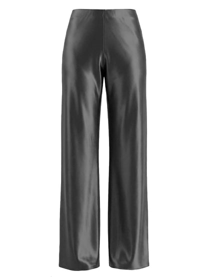 Women's High-Waisted Satin Wide Leg Long Pants with Elastic Waist