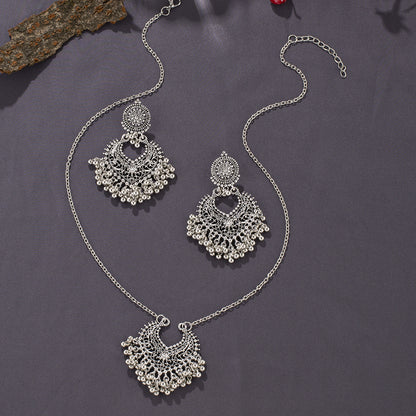 Bohemian retro oorbellen en ketting set met belletjes