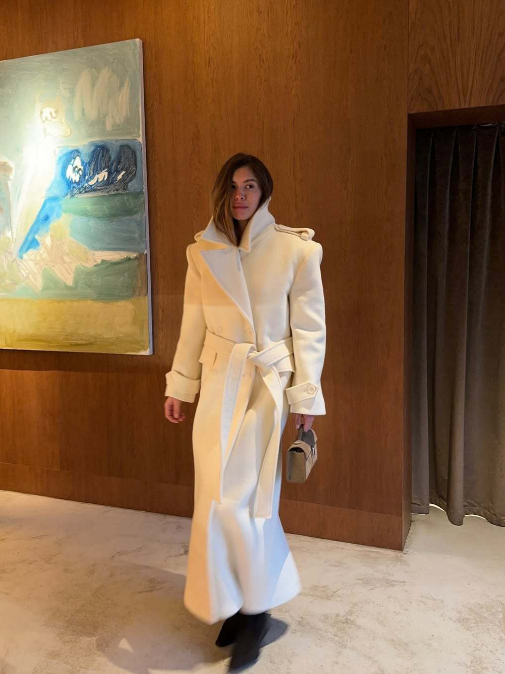 Women Casual Stand Collar Single Breasted Tie Long Coat
