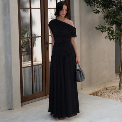 Slant Collar Pleated Dress
