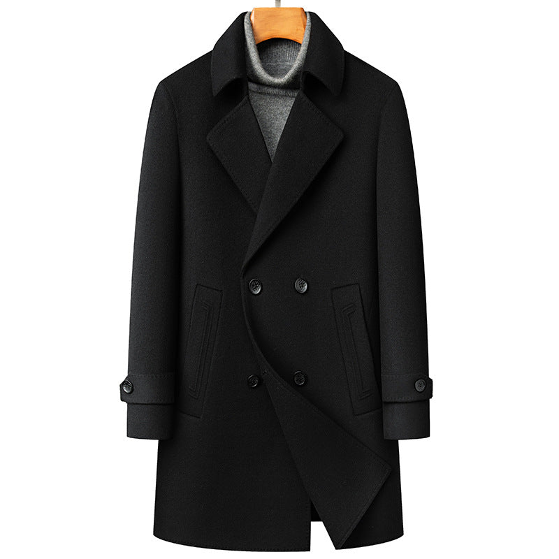 Men's Double-Breasted Wool Overcoat with Detachable Liner