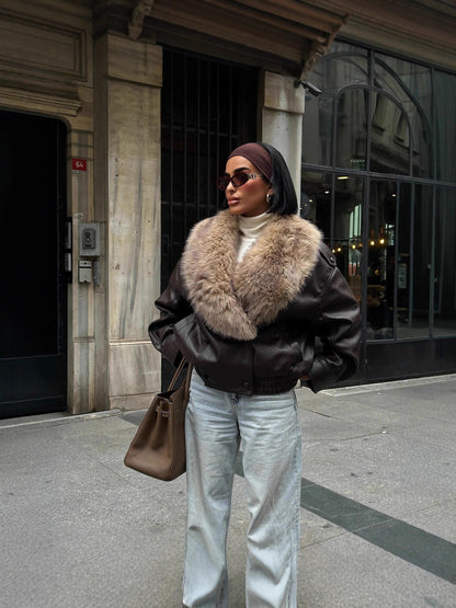 Women's PU fur collar jacket